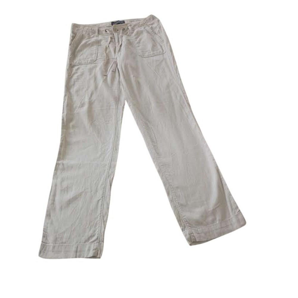 Eddie Bauer Linen Utility Pants 4 Small Beige Drawstring Straight Leg 30x33